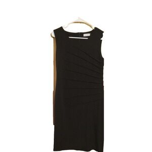 CALVIN KLEIN Black Sleeveless Pleated Ruch‎ Pencil Sheath Dress 10 M